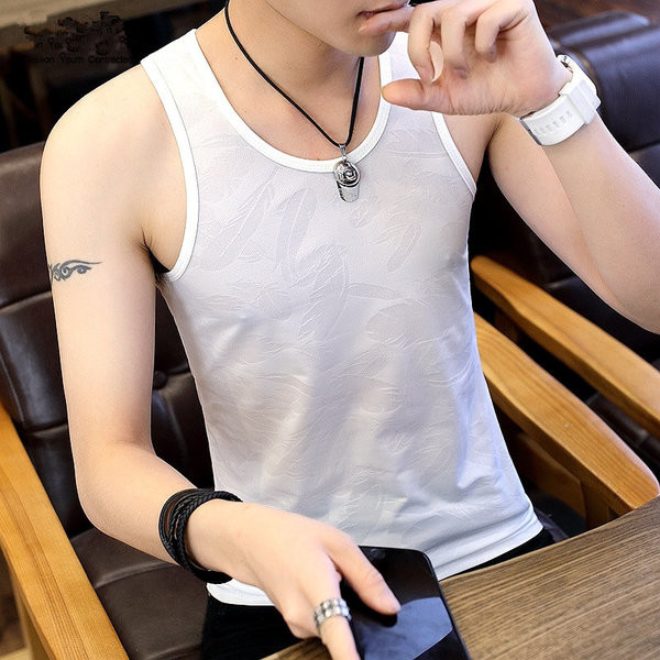 Muška majica bez rukava s ovalnim izrezom - bijela i crna