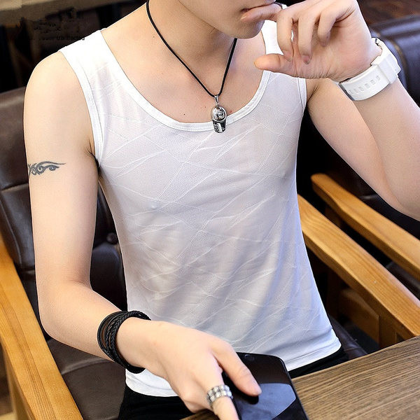 Muška majica bez rukava s ovalnim izrezom - bijela i crna