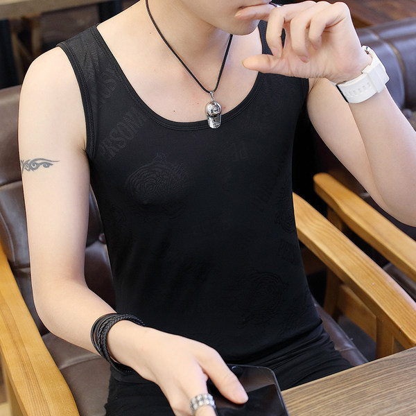 Muška majica bez rukava s ovalnim izrezom - bijela i crna