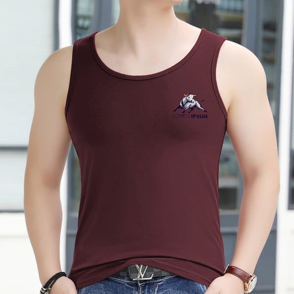 Βαμβακερό ανδρικό φανελάκι με χρωματιστή απλικέ