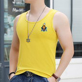 Памучен мъжки потник с цветна щампа и овално деколте