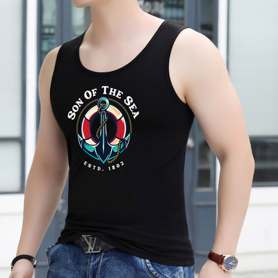 Μοντέρνο casual ανδρικό φανελάκι με πολύχρωμη απλικέ και επιγραφή