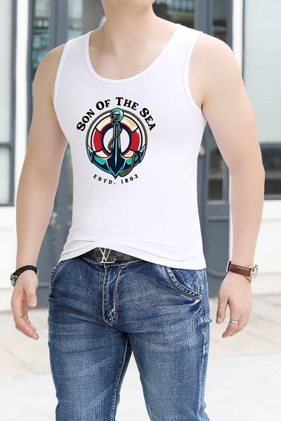 Moderna ležerna muška majica bez rukava sa šarenom aplikacijom i natpisom