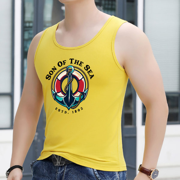 Moderna ležerna muška majica bez rukava sa šarenom aplikacijom i natpisom