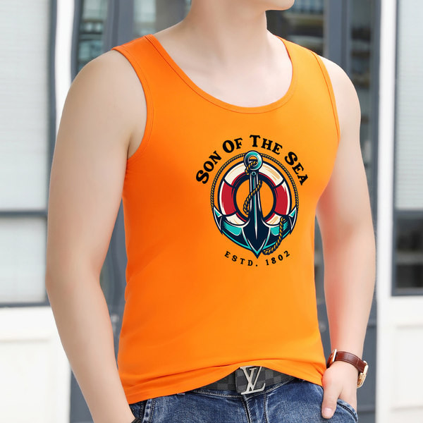 Moderna ležerna muška majica bez rukava sa šarenom aplikacijom i natpisom