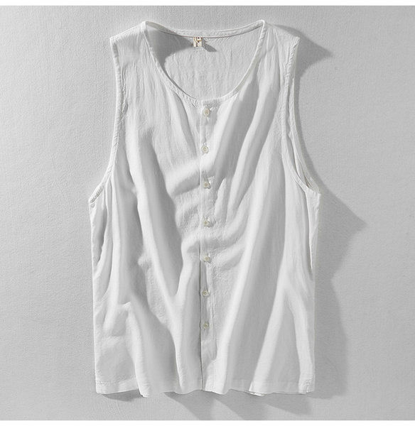 Moodne ümara dekoltee ja nööpidega meeste topp