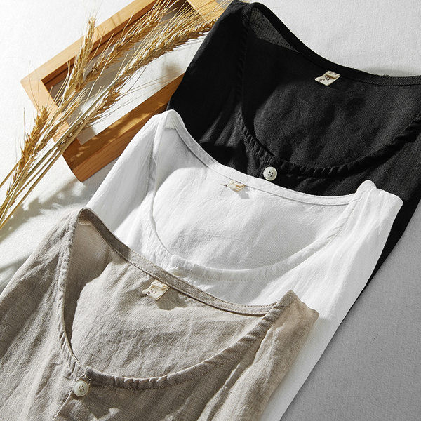 Moodne ümara dekoltee ja nööpidega meeste topp