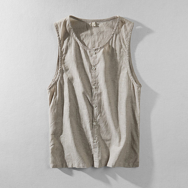 Moodne ümara dekoltee ja nööpidega meeste topp