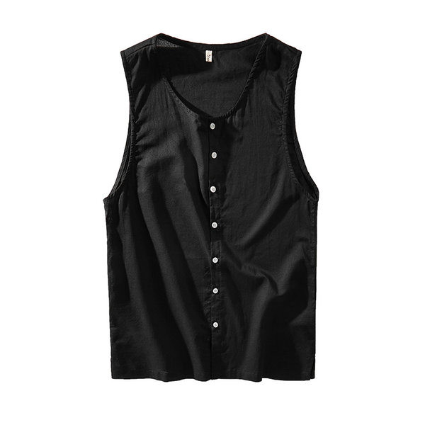 Moodne ümara dekoltee ja nööpidega meeste topp