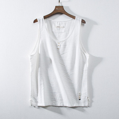 Široka muška majica bez rukava s ovalnim izrezom i amblemom