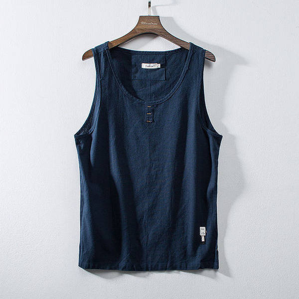 Široka muška majica bez rukava s ovalnim izrezom i amblemom