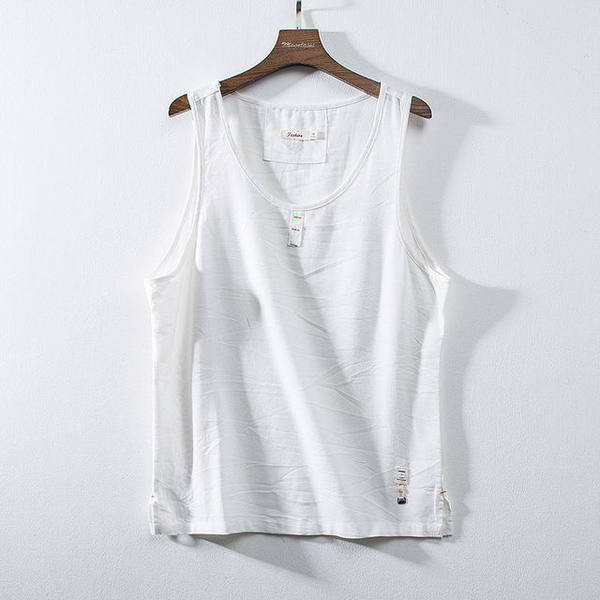 Široka muška majica bez rukava s ovalnim izrezom i amblemom