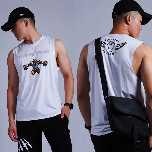 Muška pamučna majica bez rukava s ovalnim izrezom i aplikacijom