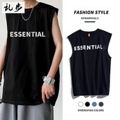 Καλοκαιρινό βαμβακερό φανελάκι με επιγραφή και φαρδιές τιράντες