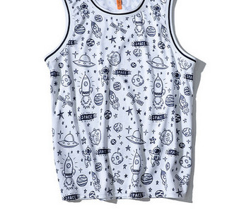 Ovaalse dekoltee ja aplikatsiooniga meeste puuvillane topp