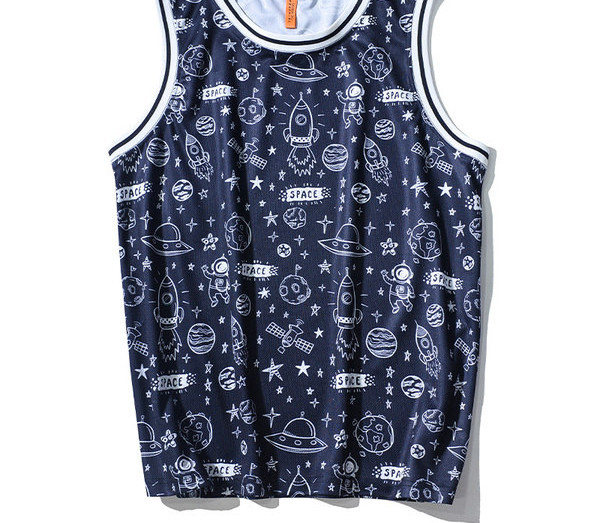 Ovaalse dekoltee ja aplikatsiooniga meeste puuvillane topp