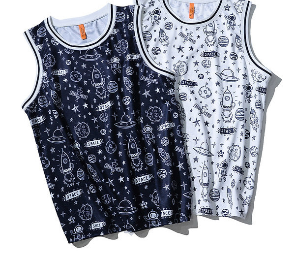 Ovaalse dekoltee ja aplikatsiooniga meeste puuvillane topp