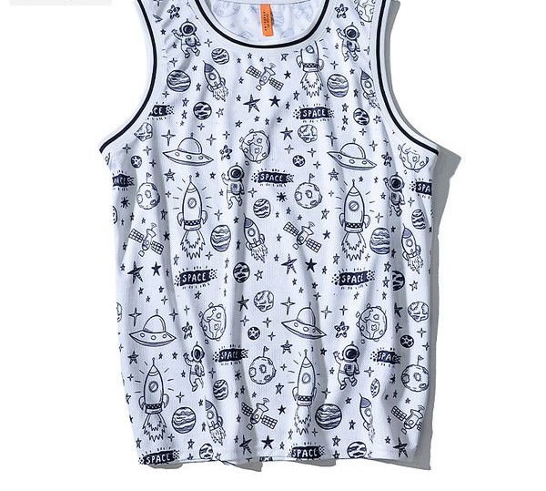 Ovaalse dekoltee ja aplikatsiooniga meeste puuvillane topp