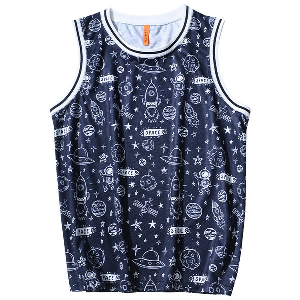 Ovaalse dekoltee ja aplikatsiooniga meeste puuvillane topp