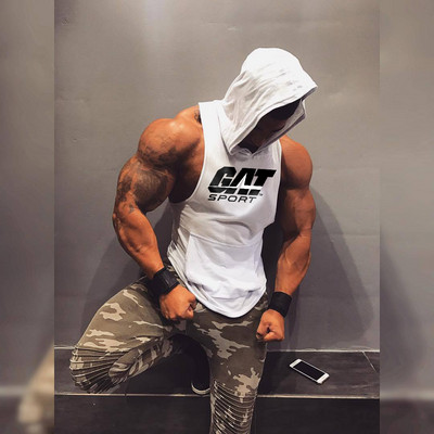 Sportlik meeste kärbitud kapuutsiga topp