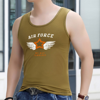 Ανδρικό εφαρμοστό φανελάκι με στάμπα και οβάλ λαιμόκοψη