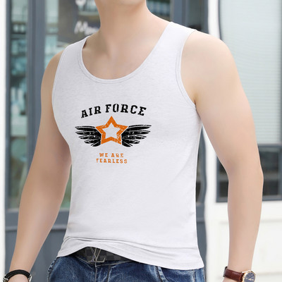 Ανδρικό εφαρμοστό φανελάκι με στάμπα και οβάλ λαιμόκοψη