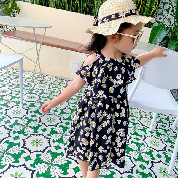 Moodne laste kleit tüdrukutele lillemotiividega