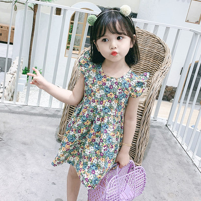 Παιδικό φόρεμα με φλοράλ μοτίβο και στρογγυλή λαιμόκοψη