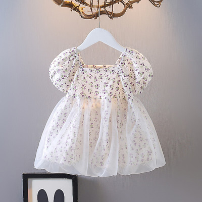 Virágmintás, tüllel díszített nyári gyerekruha