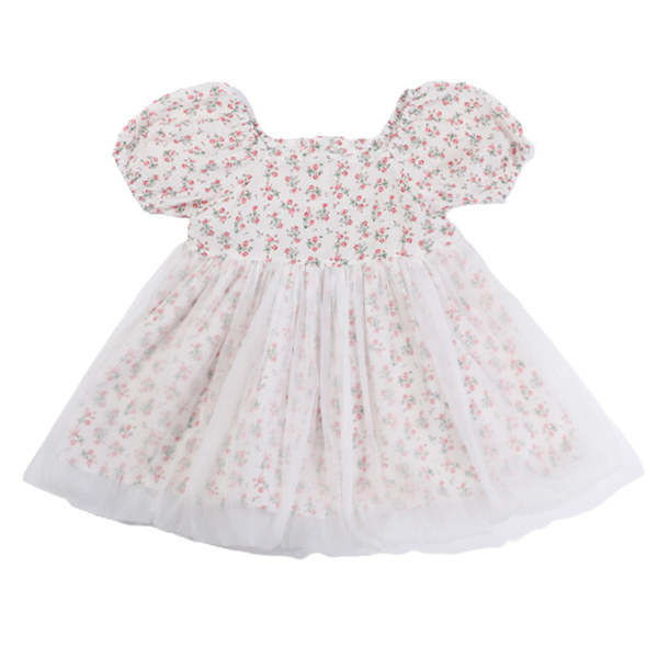 Virágmintás, tüllel díszített nyári gyerekruha