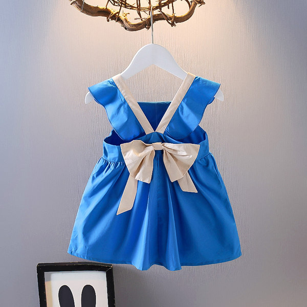 Laste lühike kleit kahes värvitoonis paelaga