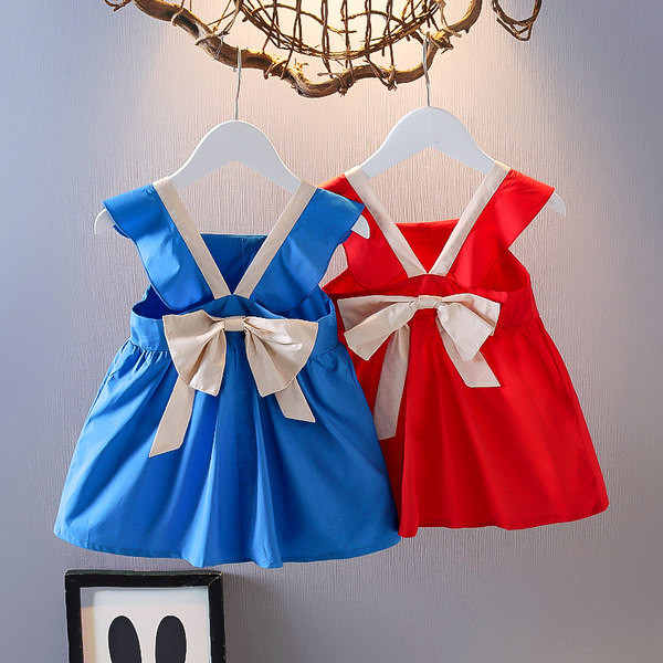 Laste lühike kleit kahes värvitoonis paelaga