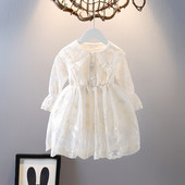 Pikkade varrukate ja pärlitega laste pitskleit tüdrukutele