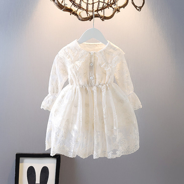 Pikkade varrukate ja pärlitega laste pitskleit tüdrukutele