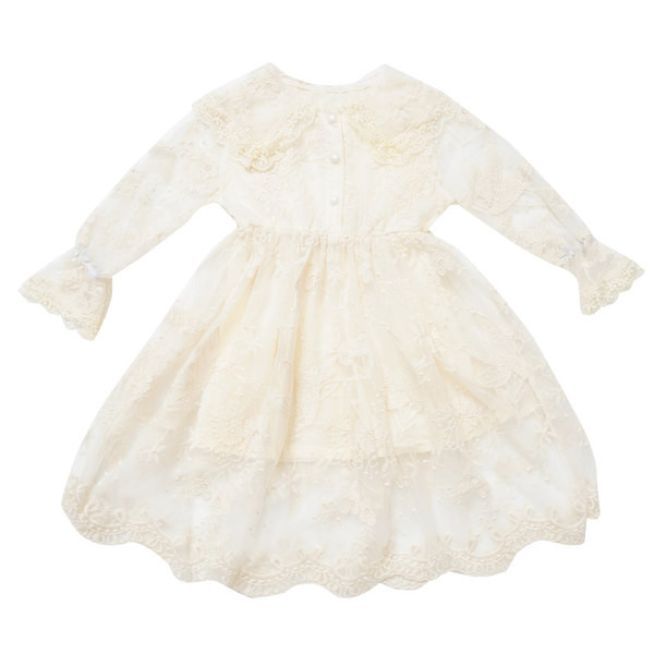 Pikkade varrukate ja pärlitega laste pitskleit tüdrukutele