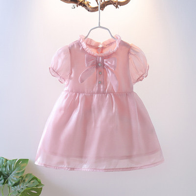 Παιδικό φόρεμα με κοντομάνικη κορδέλα και πέρλες