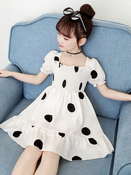 Uue mudeli täppidega lastekleit - valge ja must