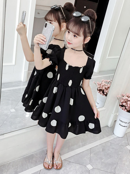 Uue mudeli täppidega lastekleit - valge ja must