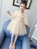 Gyermek pecsétruha bézs színű szalaggal