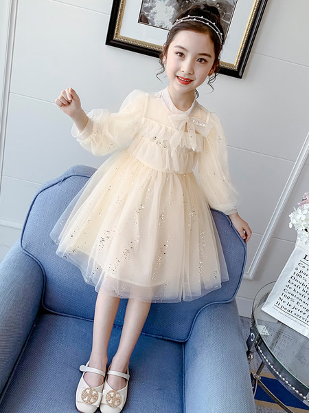 Gyermek pecsétruha bézs színű szalaggal