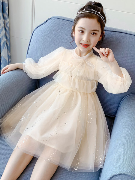 Gyermek pecsétruha bézs színű szalaggal