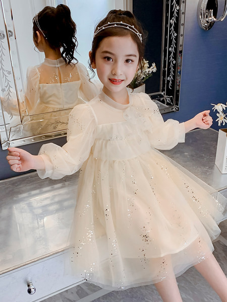 Gyermek pecsétruha bézs színű szalaggal