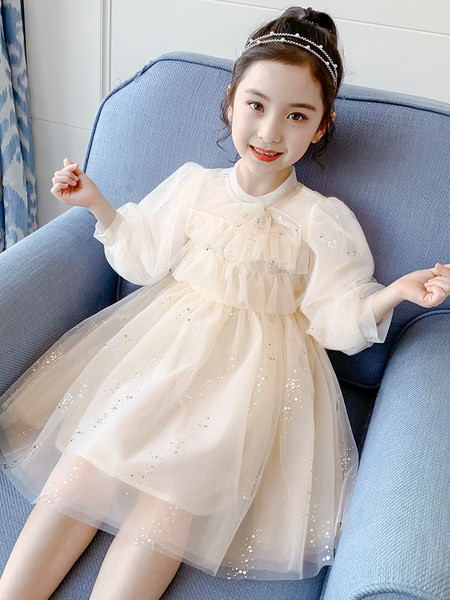 Gyermek pecsétruha bézs színű szalaggal