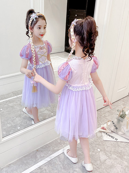 Παιδικό φόρεμα με κοντό μανίκι και τούλι σε δύο χρώματα