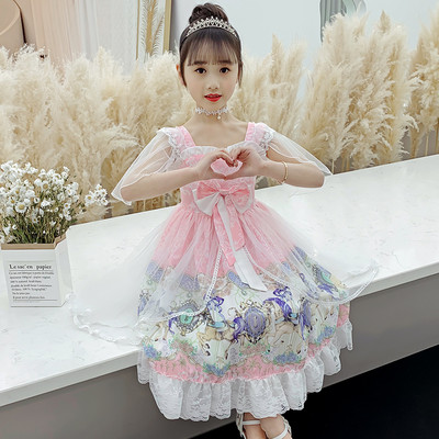 Παιδικό φόρεμα με κορδέλα και κέντημα σε δύο χρώματα