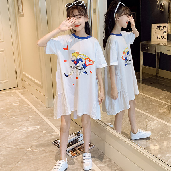 Vabaaja ovaalse dekoltee ja trükiga lastekleit tüdrukutele