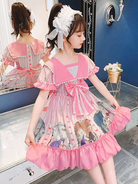 Új modell gyerek szabású ruha szalaggal lányoknak