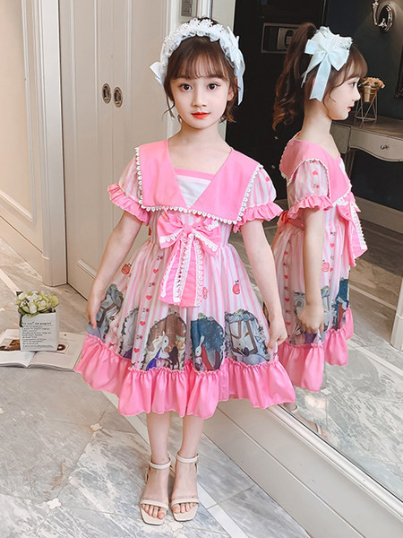 Új modell gyerek szabású ruha szalaggal lányoknak