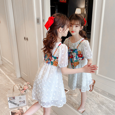 Νέο μοντέλο παιδικό φόρεμα με κοντά μανίκια - λευκό χρώμα