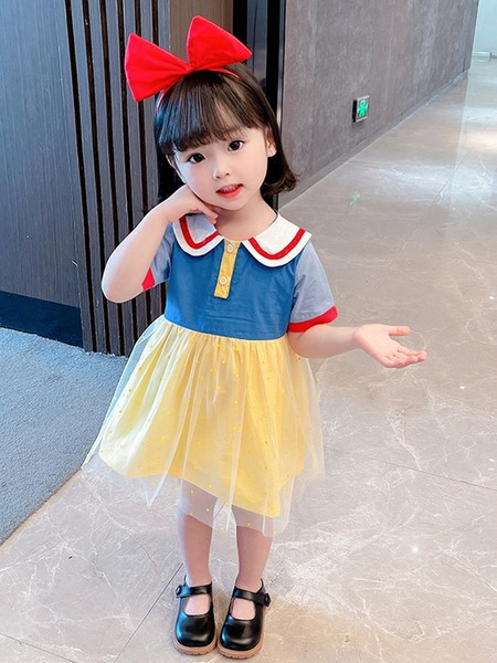 Ležerna haljina za djevojčice s ovalnim izrezom i gumbima